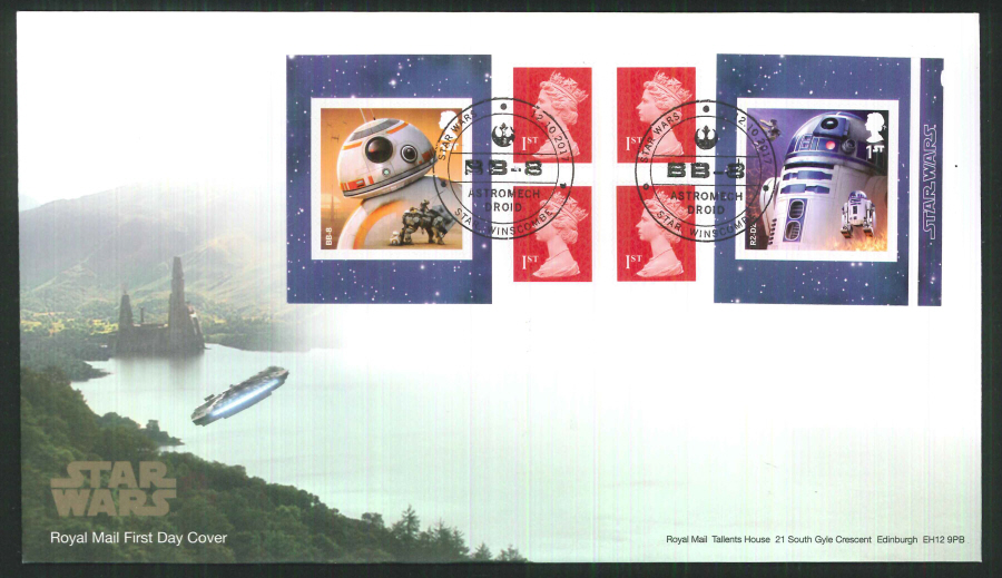 2017 - First Day Cover "Star Wars" Droids Retail Booklet, Royal Mail, Star, Winscombe (BB-8) Postmark - Click Image to Close